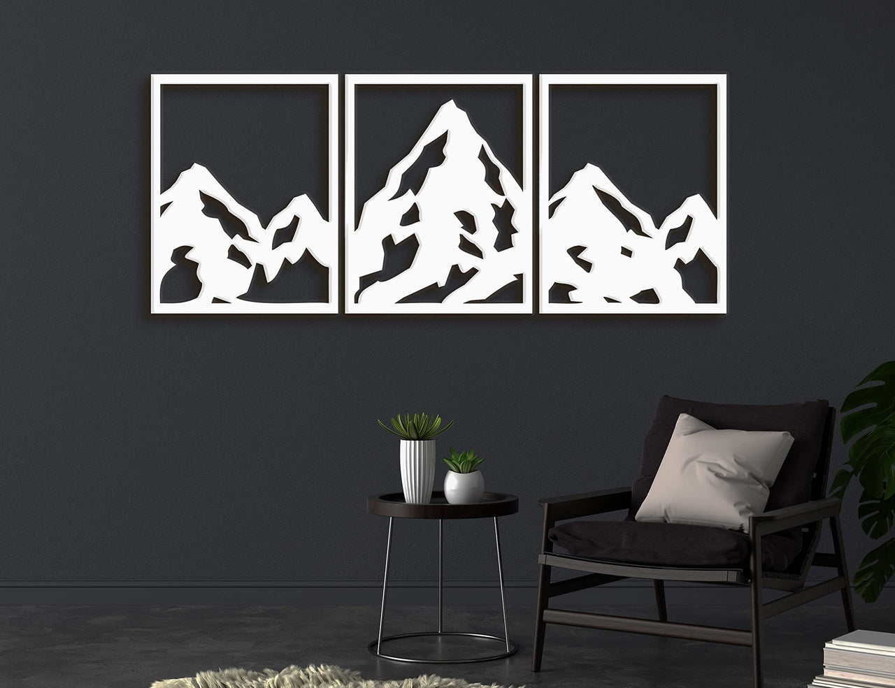 Large Mountain Wall Art 3 Piece - Abstract Mountain Wall Decor - Mountain Canvas Wall - Mountain Decor for Office - Snowy Mountain Wall Art - Rust Free Outdoor & Indoor Wall Decoration Piece