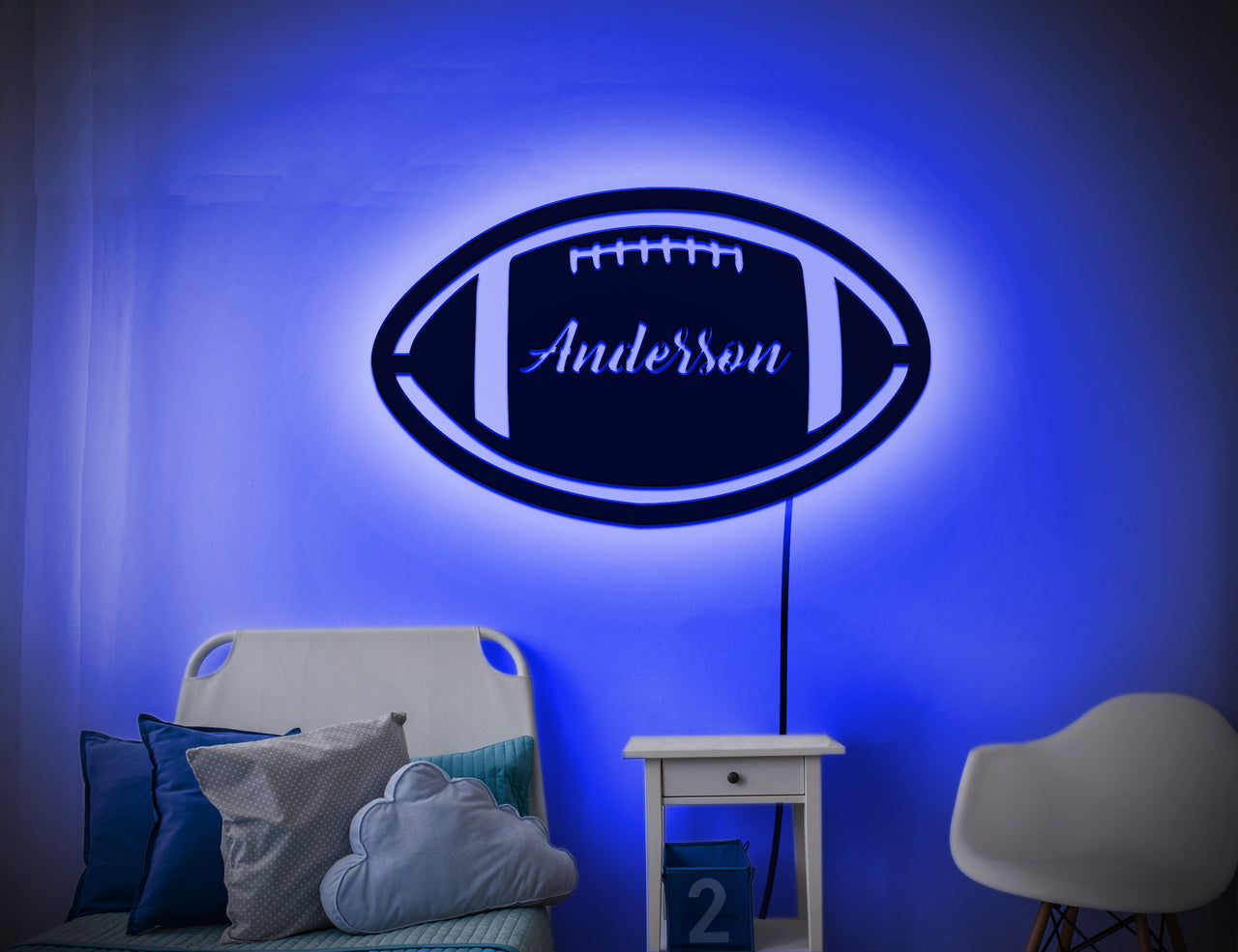 Personalize American Football Ball Led Sign Wall Art Decor