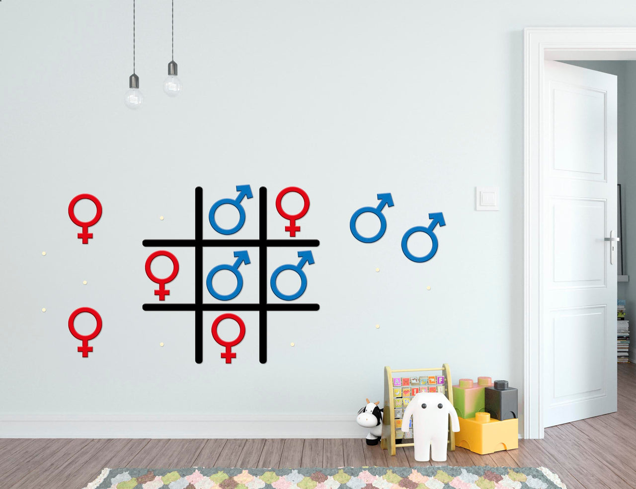 Gender Reveal Games Wall Art - Tic Tac Toe Gender Reveal Ideas Unique - Games for Family Time - Noughts and Crosses Game
